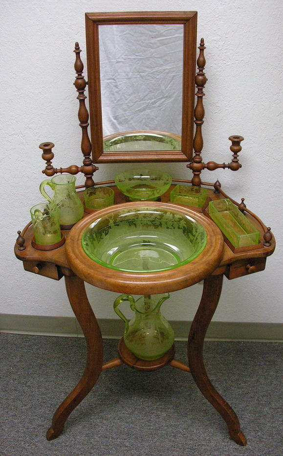 Appraisal: CHERRY WASHSTAND WITH RARE PC VASELINE SET it appears that