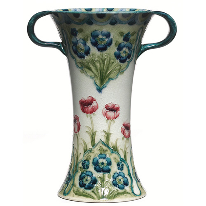 Appraisal: Excellent Moorcroft vase handled slender form with red tulips and