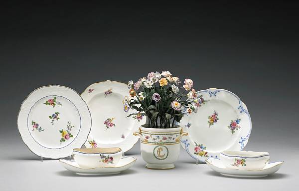 Appraisal: An assembled group of S vres floral decorated porcelain second