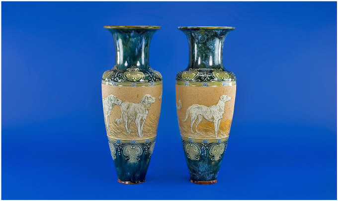 Appraisal: Hannah Barlow For Doulton Lambeth A Pair Of Vases Sgraffito