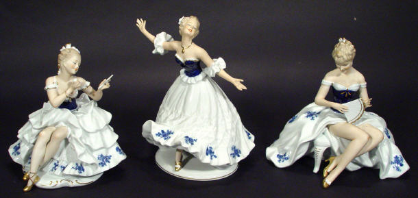 Appraisal: Set of three early Goebels porcelain figurines in flowing dresses