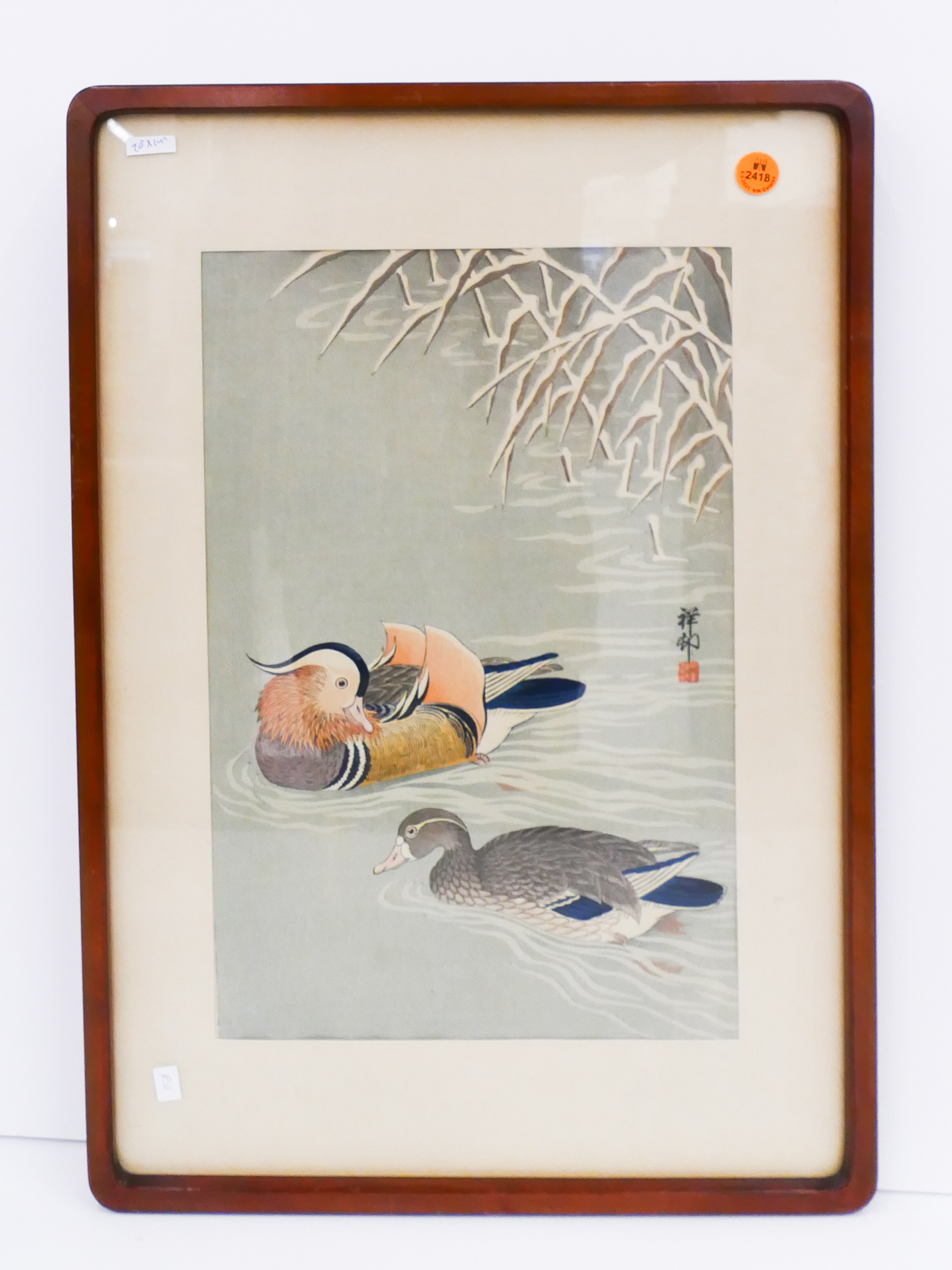 Appraisal: Ohara Koson 'Mandarin Ducks' Japanese Woodblock Print Framed- x ''