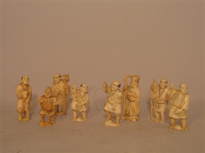 Appraisal: Eight Carved Ivory Figures Japanese H in tallest approx One