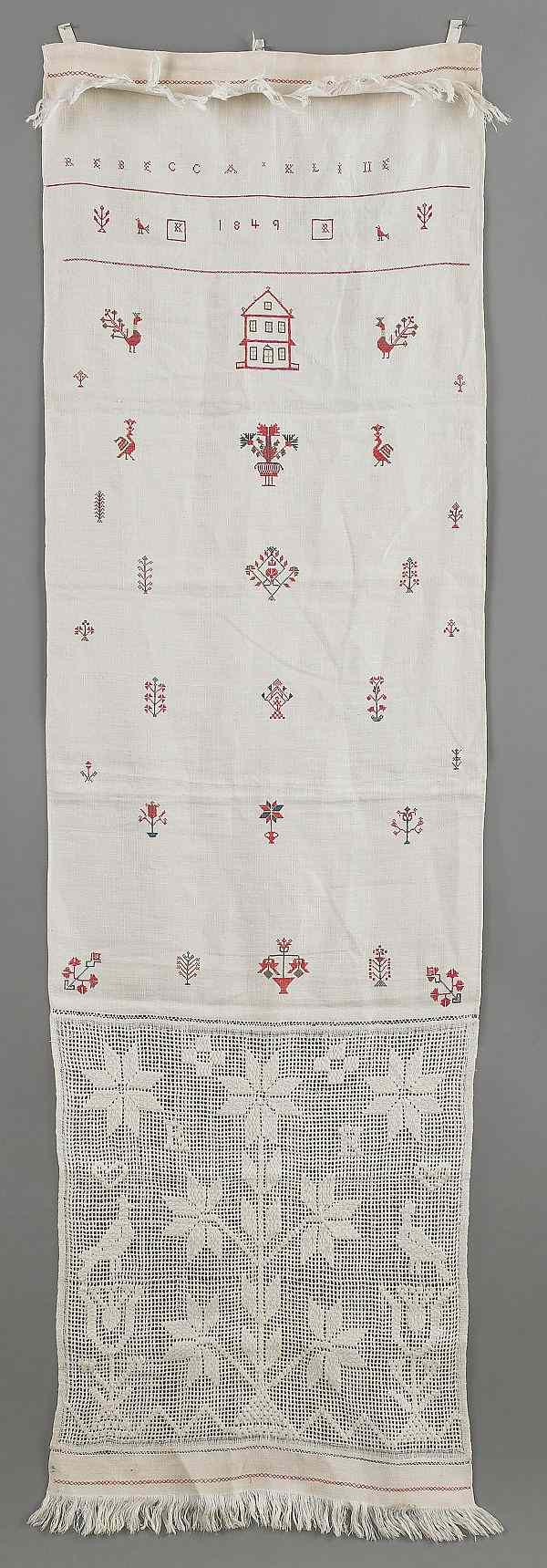 Appraisal: Berks County Pennsylvania embroidered show towel dated inscribed Rebecca Kline