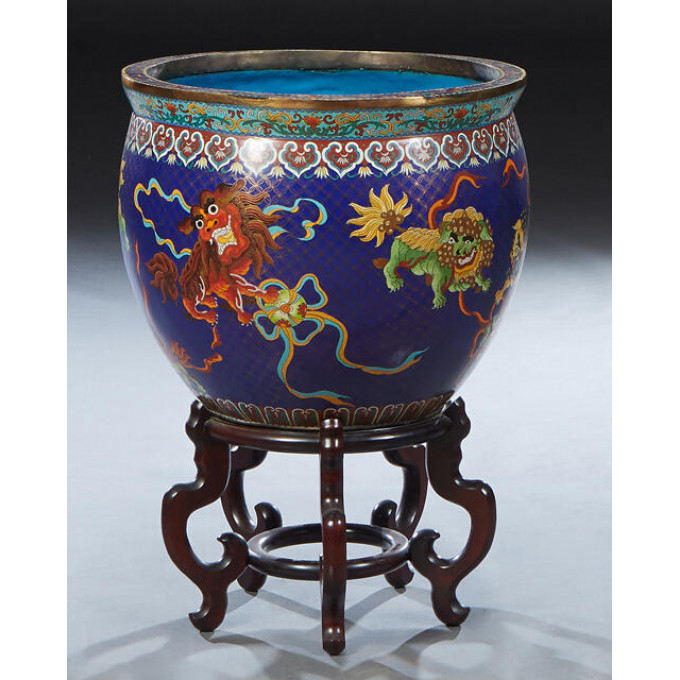 Appraisal: Chinese Large Cloisonne Planter early th c of tapered baluster