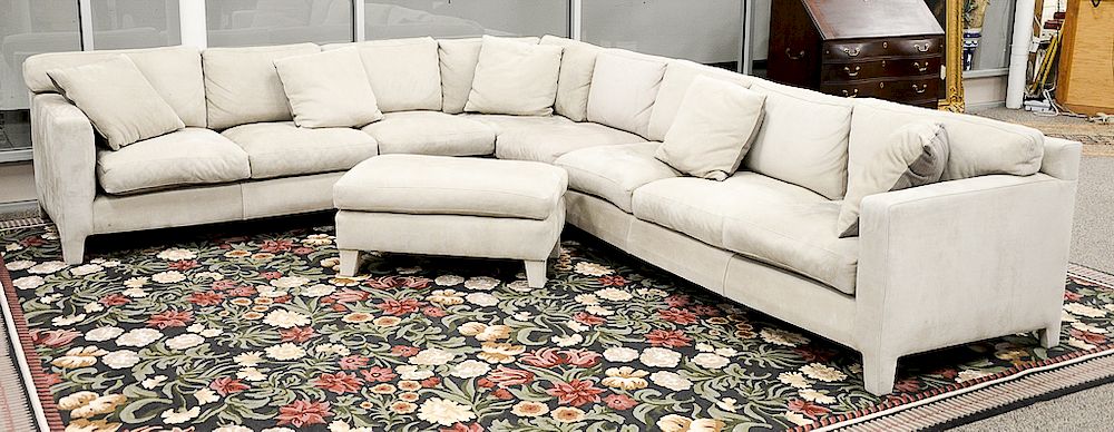 Appraisal: Large custom Nubuck leather sectional sofa with matching ottoman and