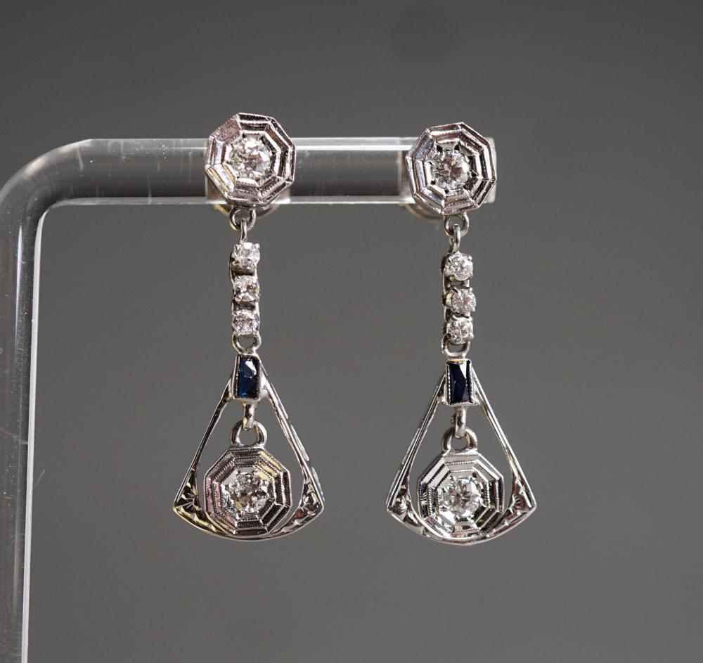 Appraisal: PAIR OF -KARAT WHITE-GOLD AND DIAMOND PIERCED PENDANT EARRINGS GROSS