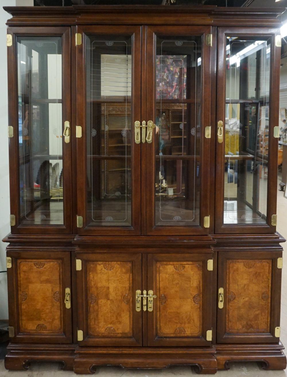 Appraisal: Asian Style Brass Mounted Fruitwood Two-Part China Cabinet x x