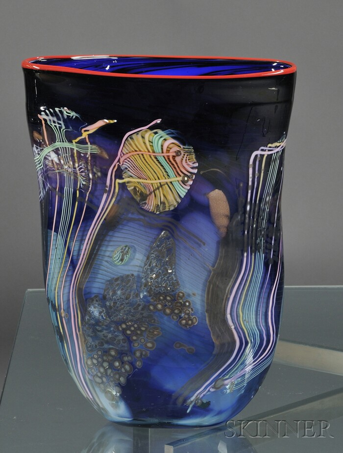 Appraisal: Chris Hawthorne Art Glass Vase Blown glass Oregon late th