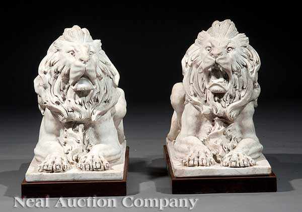 Appraisal: A Pair of Italian Carrara Marble Lions opposing figures fully