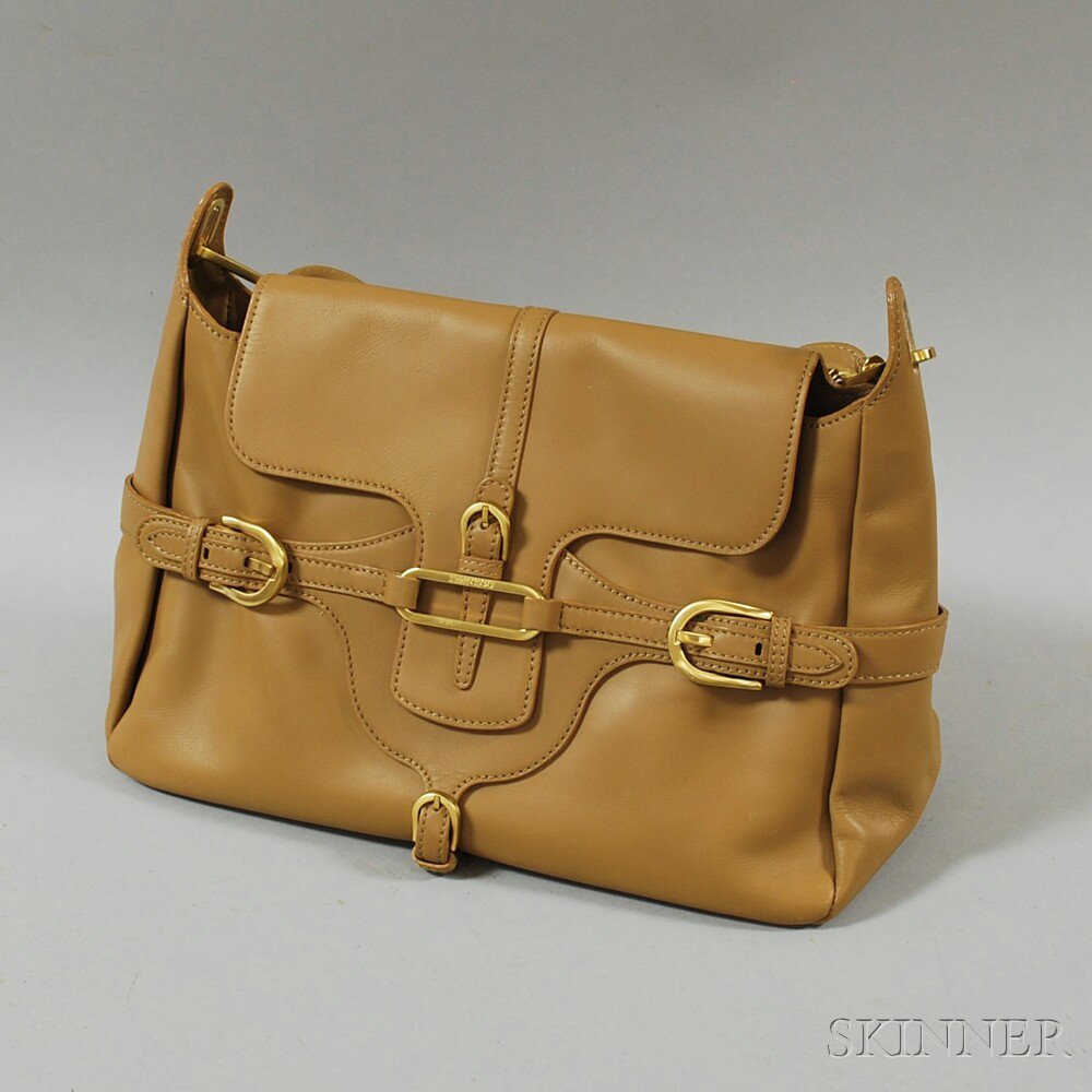 Appraisal: Jimmy Choo Leather Shoulder Bag with matte gold-tone buckle detailing