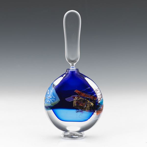 Appraisal: GLASSHOUSE STUDIO PERFUME BOTTLE x Clear with cobalt interior glass