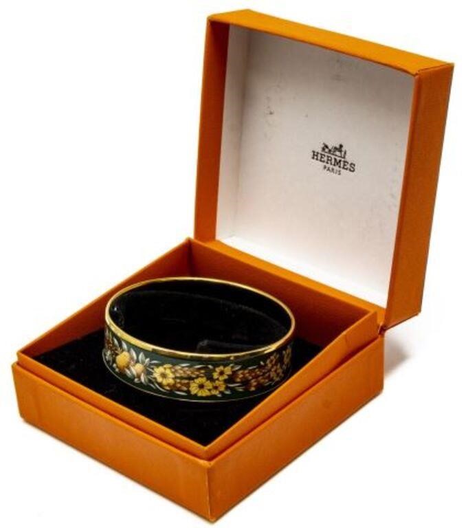 Appraisal: HERMES PARIS ENAMELED FLOWER FRUIT BANGLEHermes gold-plated and enamel bangle