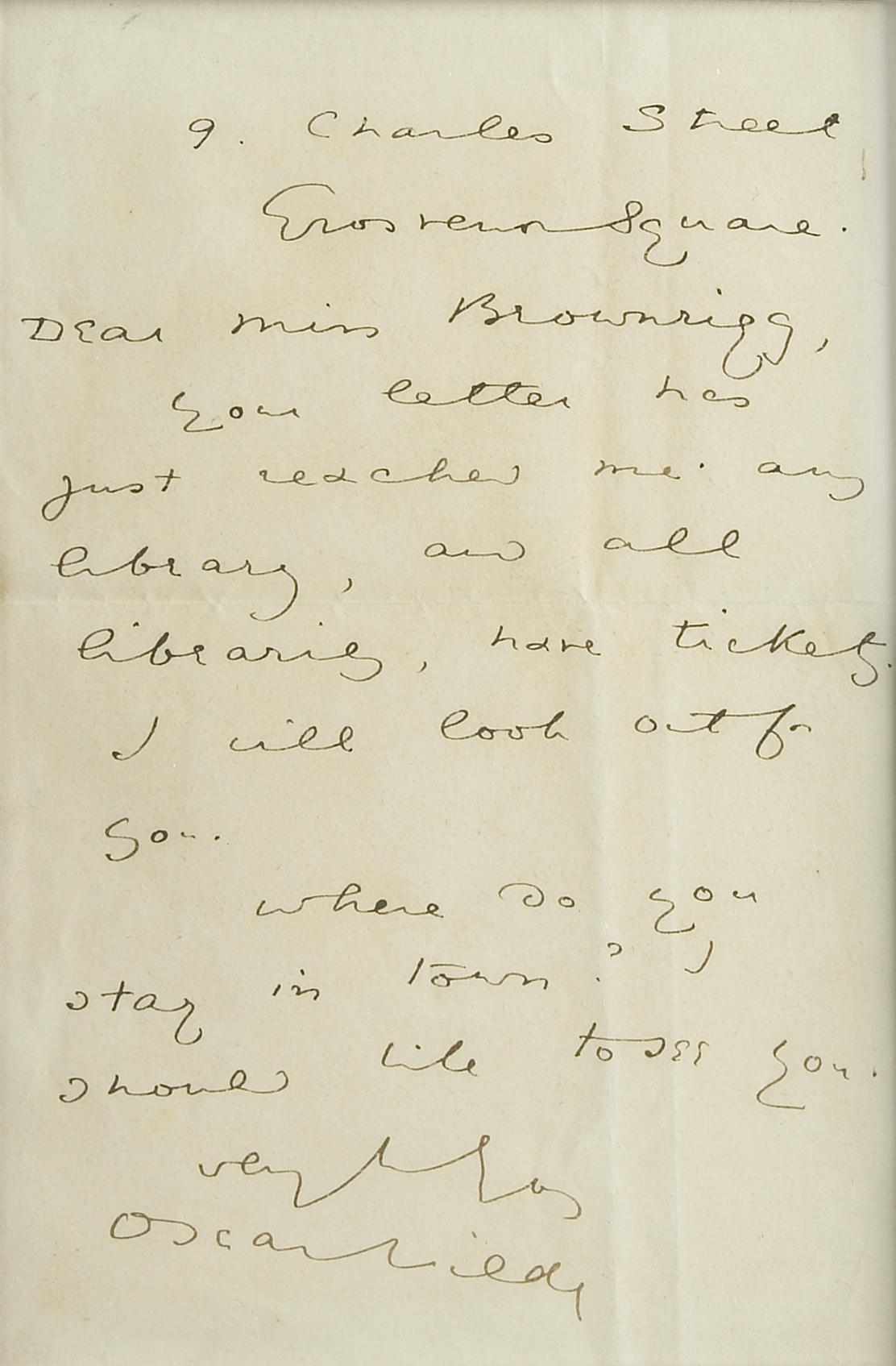 Appraisal: WILDE OSCAR - Autograph Letter Signed ''Oscar Wilde'' p vo