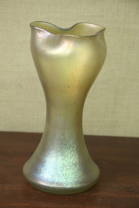 Appraisal: ART GLASS VASE Atttributed to Loetz Elongated form with pinched