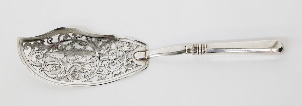 Appraisal: Russian Silver Engraved and Pierced Fish Server Exclusive on Bidsquare