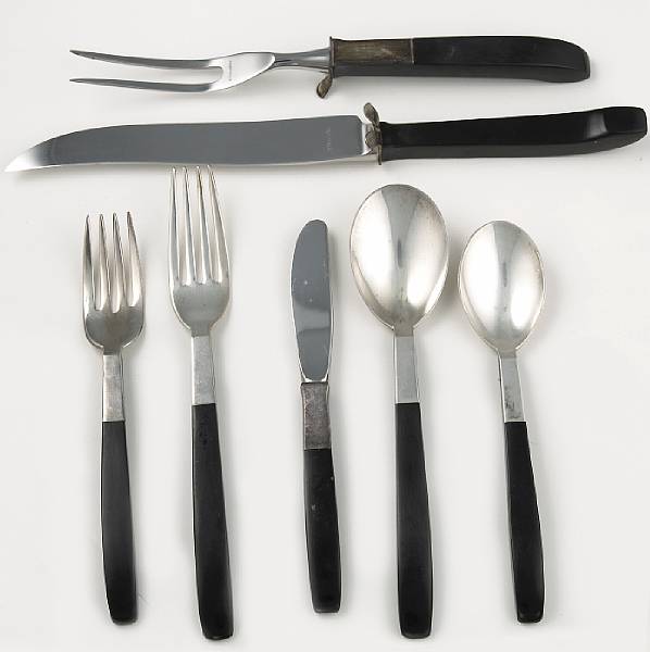 Appraisal: A sterling and ebony nylon flatware setLunt Silversmtihs Greenfield MAContrast