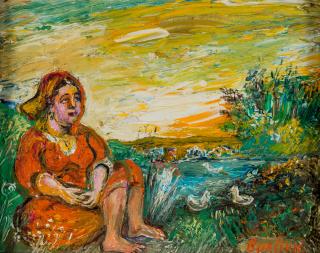 Appraisal: DAVID BURLIUK RUSSIAN - Near the Duck Pond oil on