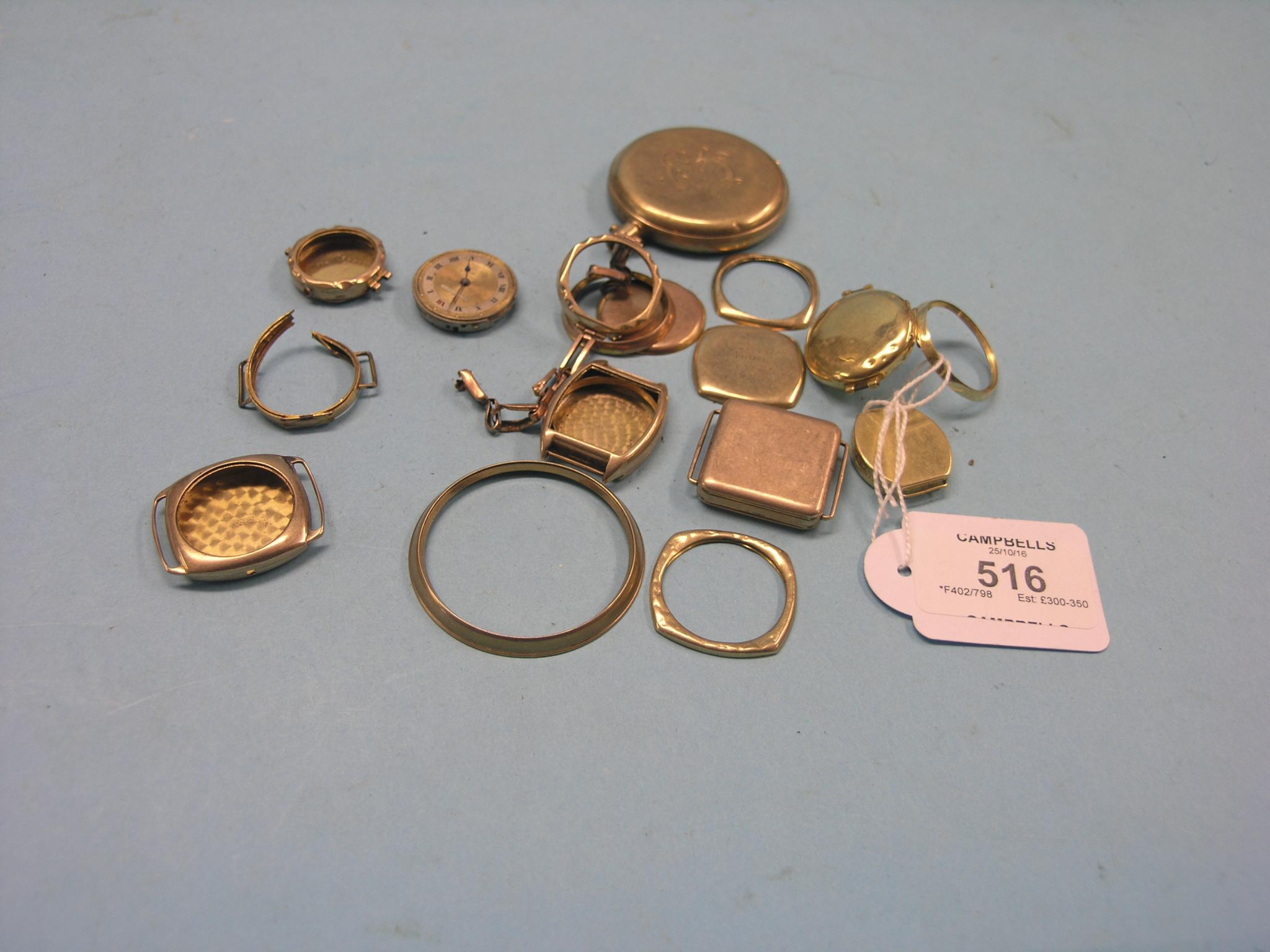 Appraisal: ct gold watch components grams total an ct gold watch-case