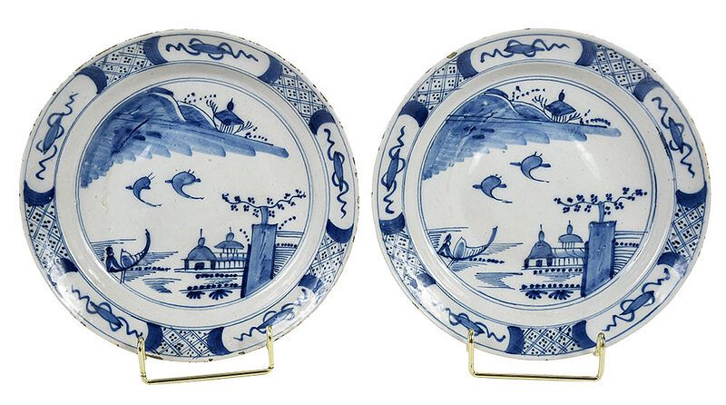 Appraisal: Two Blue and White Delftware Plates possibly th century painted