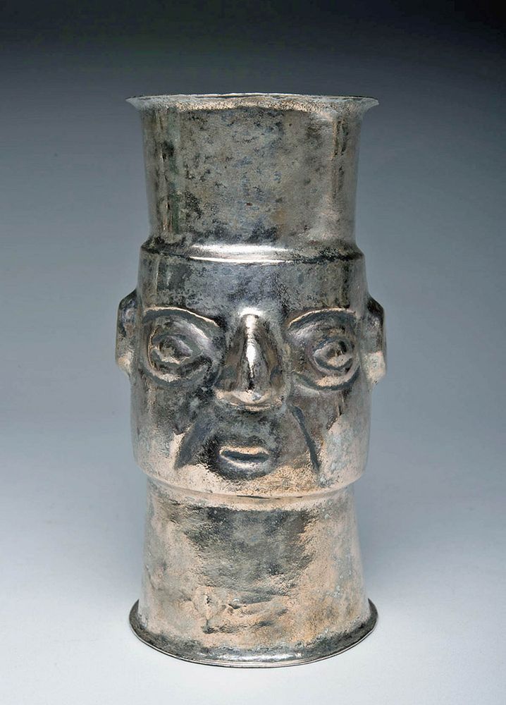 Appraisal: Chimu Silver Kero with Handsome Visage Pre-Columbian Peru Chimu ca