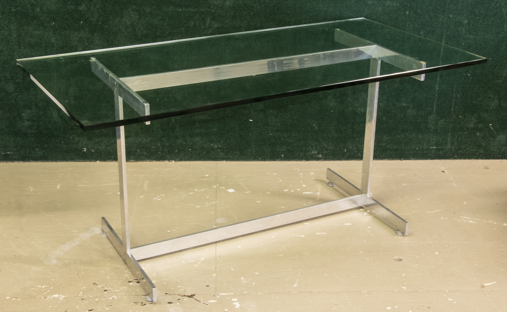 Appraisal: PLATE GLASS TOPPED CHROME METAL DESK Modern style desk featuring