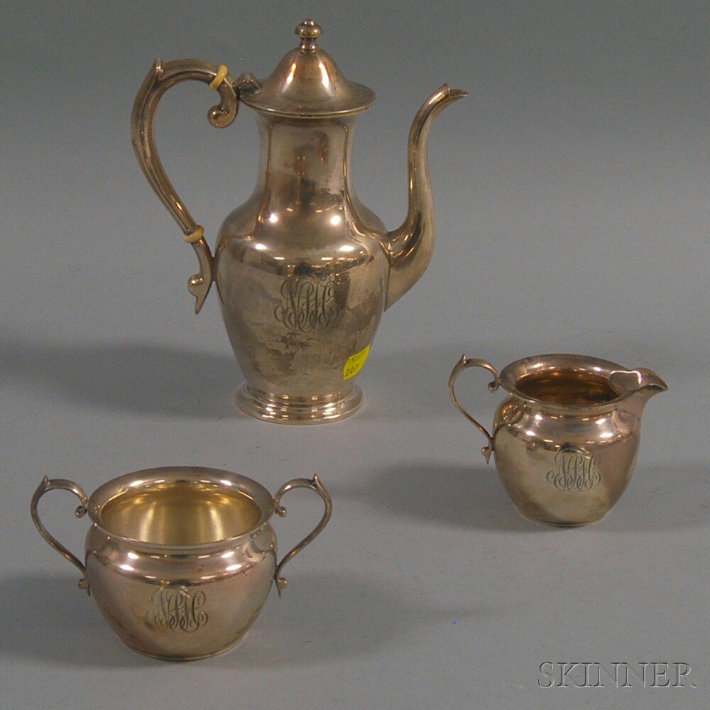 Appraisal: S Kirk Son Three-piece Sterling Silver Tea Service a demitasse