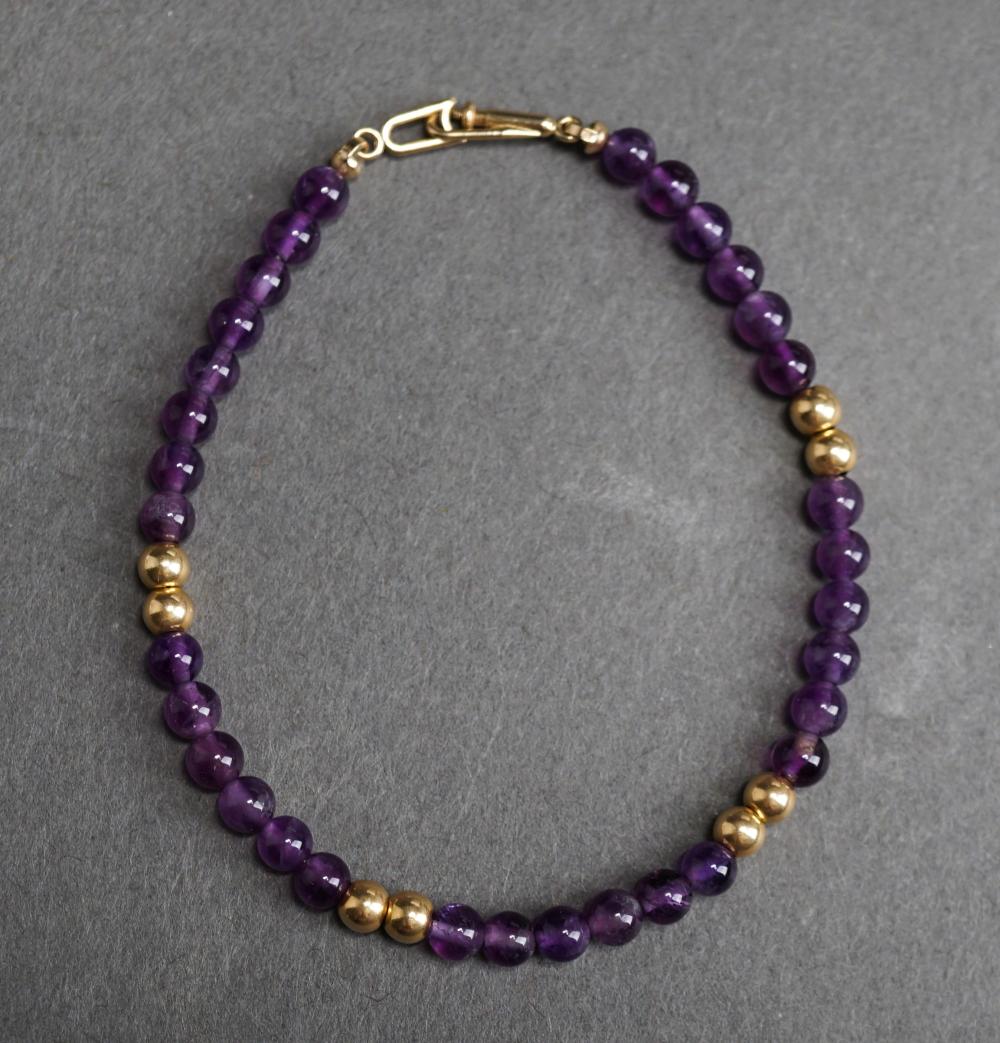 Appraisal: -Karat Yellow-Gold and Amethyst Bead Bracelet L in