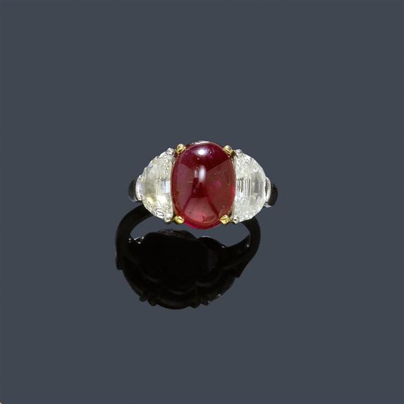 Appraisal: A BURMA RUBY AND DIAMOND RING BULGARI Platinum and prongs