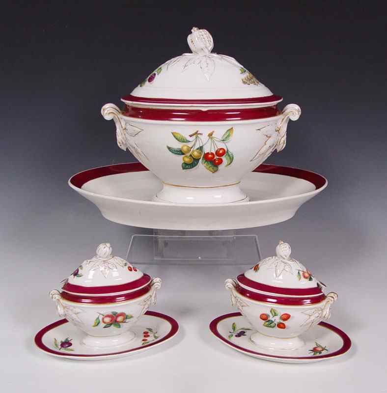 Appraisal: th C IRONSTONE TUREEN UNDER PLATTER AND TWO SAUCE TUREENS