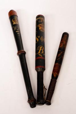 Appraisal: Two William IV painted truncheons and another marked Constable the