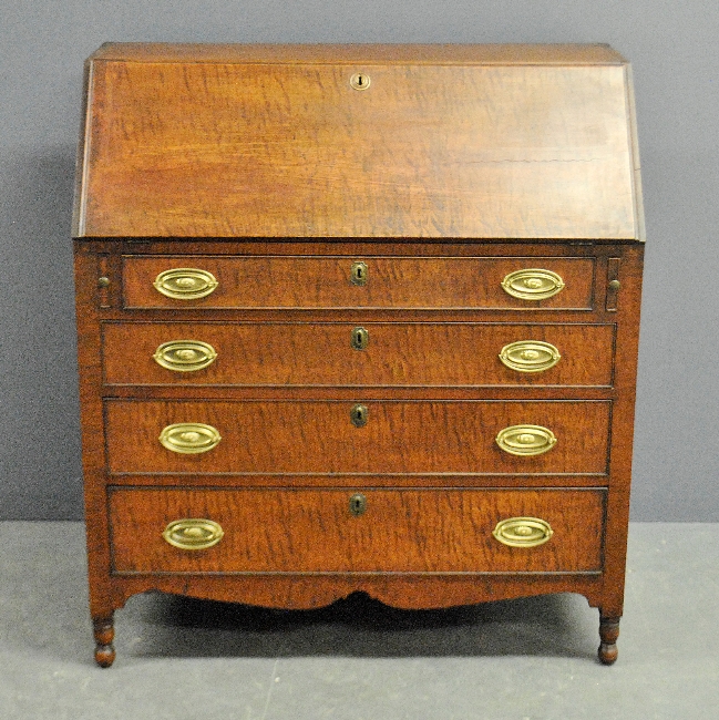 Appraisal: - Sheraton tiger maple slant lid desk c h x