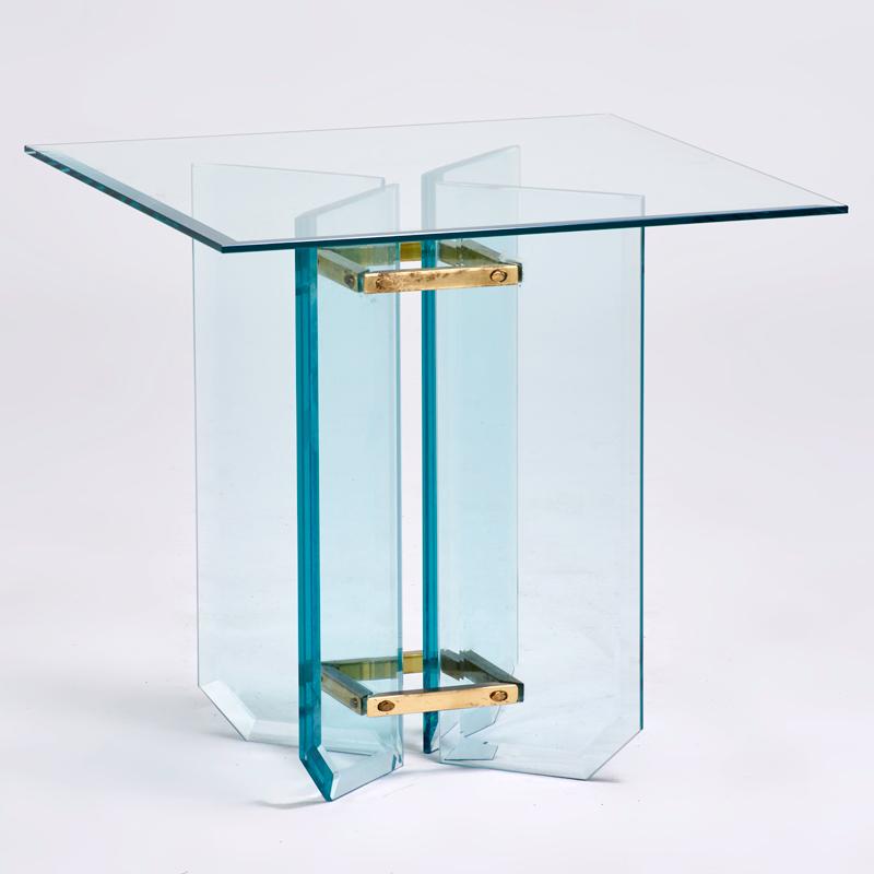 Appraisal: STYLE OF FONTANA ARTE Side table Italy s Brass glass