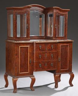 Appraisal: English Inlaid Burled Walnut Chippendale Style Mar English Inlaid Burled