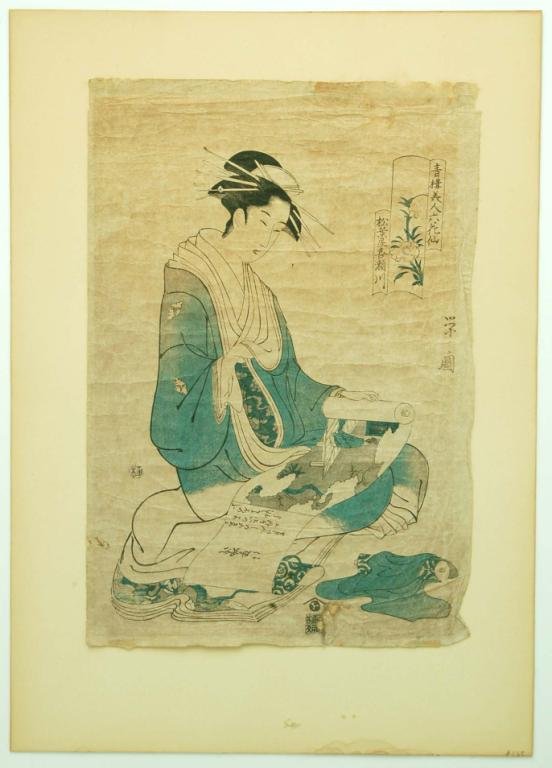 Appraisal: 's Geisha with Scroll by one the early Edo masters