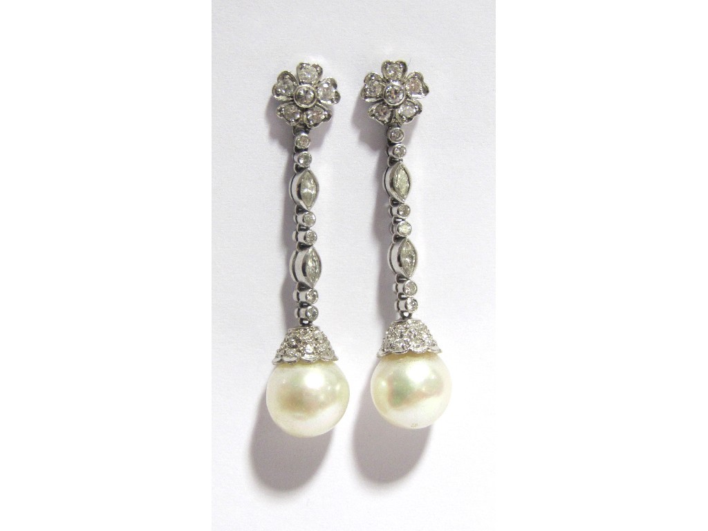 Appraisal: A pair of ct white gold diamond and cultured pearl