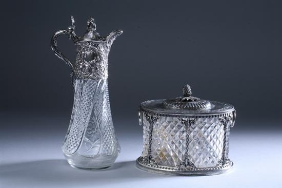 Appraisal: TWO SILVER-MOUNTED TABLE ARTICLES One a German silver-mounted cut crystal