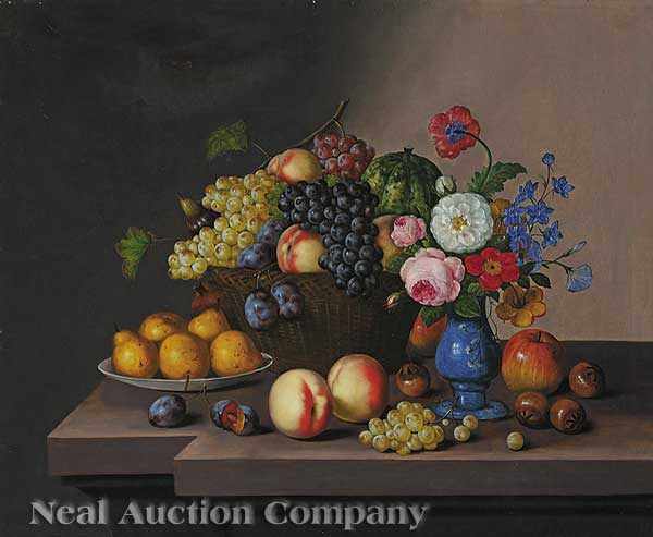 Appraisal: American School th c Still Life with Fruit and Flowers