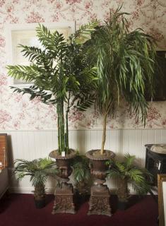 Appraisal: Decorative Silk Plants in Plaster Pedestals Urns Tallest