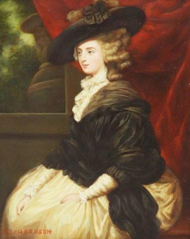 Appraisal: Decorative oil on board painting Portrait of Lady Cornewall after