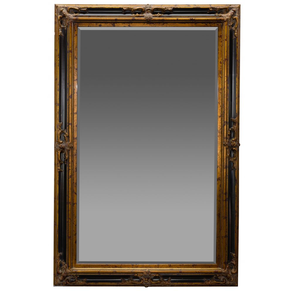 Appraisal: FRAMED WALL MIRRORHaving beveled edges housed in a black and