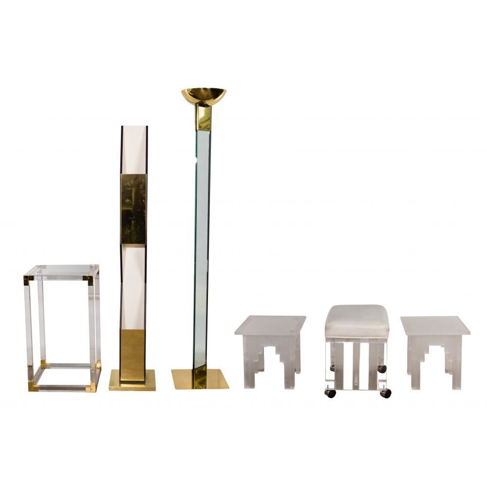 Appraisal: LUCITE AND GLASS FURNITURE ASSORTMENT items including a Laser torchiere-style