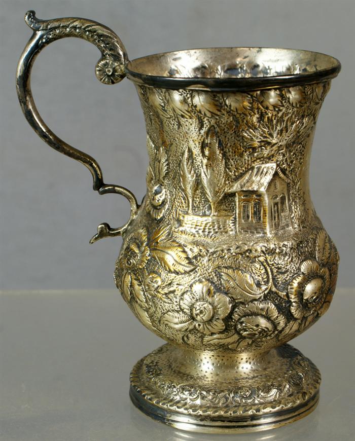 Appraisal: Repousse coin silver mug by Samuel Kirk Baltimore c -