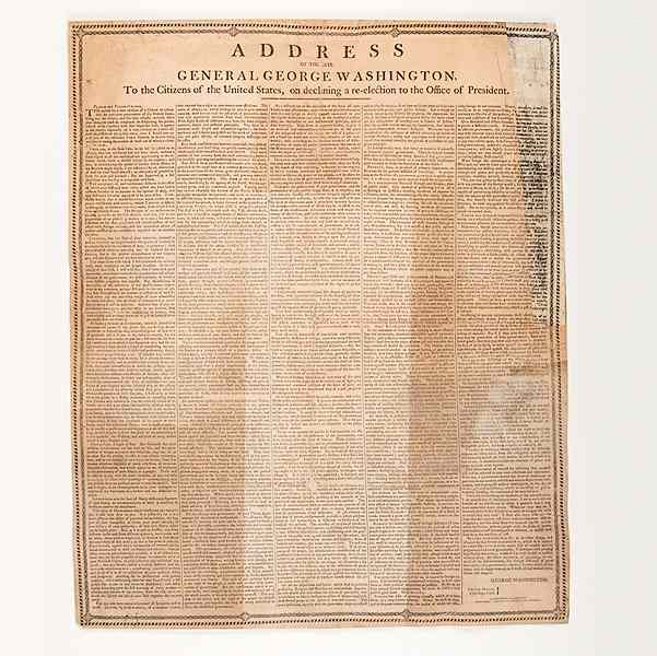 Appraisal: Address of the Late General George Washington Broadside Address of