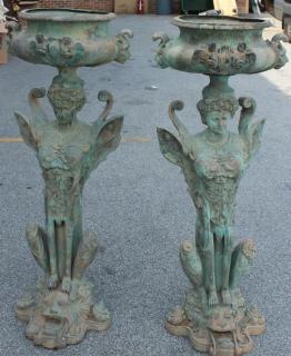 Appraisal: A Pair of Impressive Life Size Patinated Bronze Figural Planters