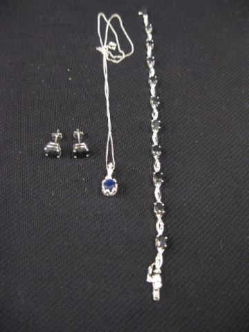 Appraisal: Sapphire Bracelet Pendant Earrings sterling silver a beautiful suite