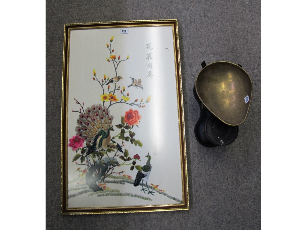 Appraisal: Framed Chinese silk embroidery and a set of scales