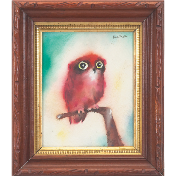 Appraisal: Karl Priebe American - The Little Owl watercolor x signed