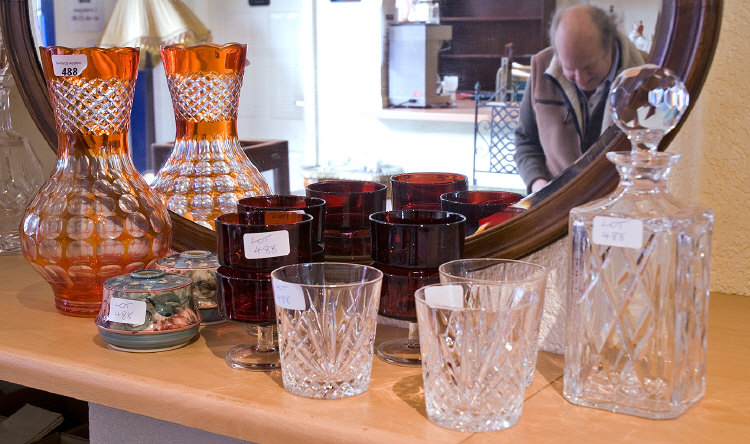 Appraisal: Collection of Glass Ware including red dishes decanter orange coloured