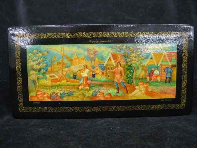 Appraisal: Russian Lacquerware Dresser Box fairy tail scene with peasant workers